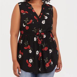 Torrid Sleeveless Floral Tie Babydoll Tunic 2X